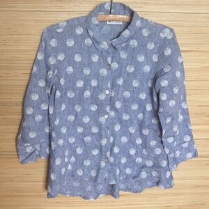 Habitat Clothes to Live in 100% linen button down shirt size XS polkadot blue